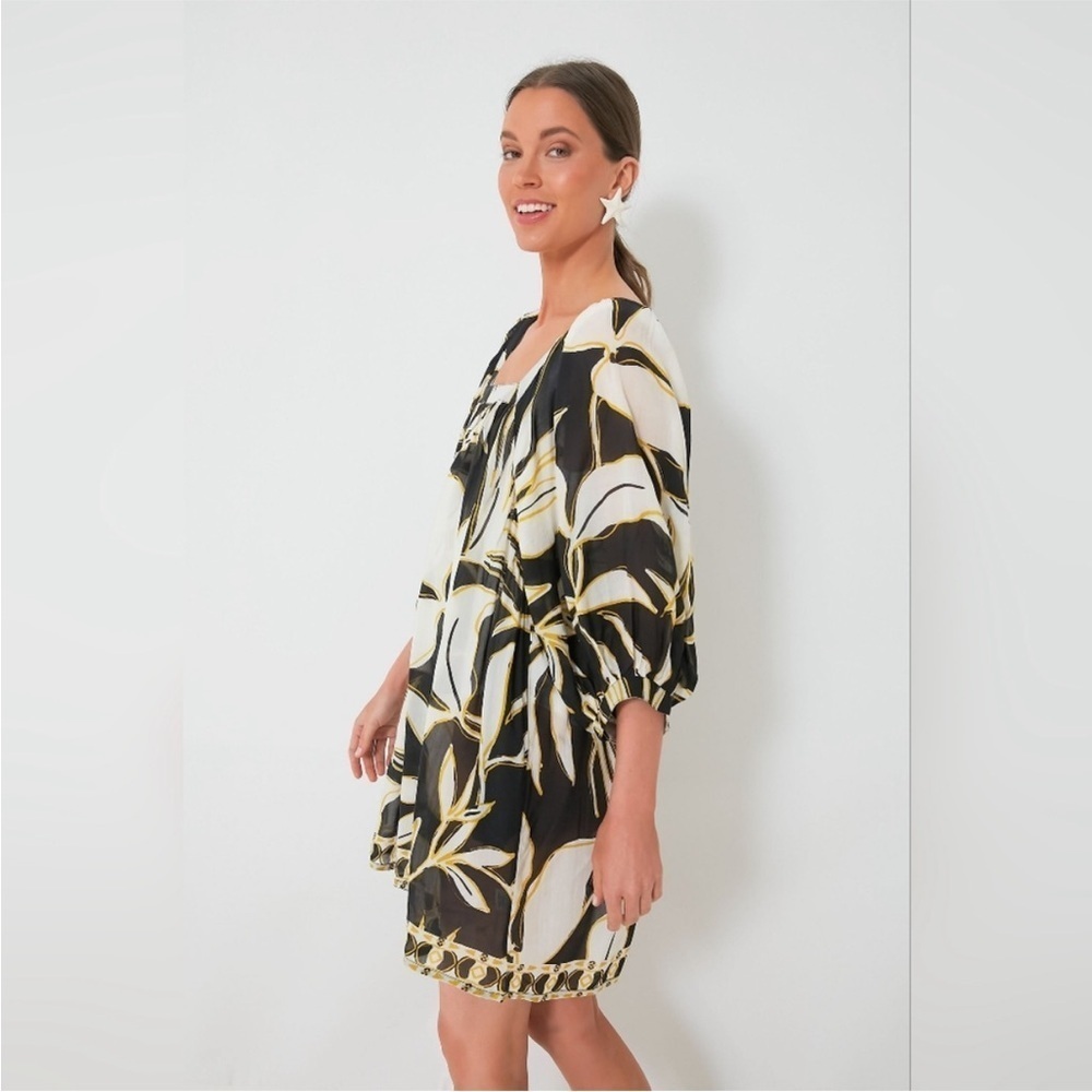 Tuckernuck Dress Mod Iris Coverup Balloon Sleeve Mini in Black Gold - Picture 6 of 9